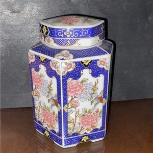 Vintage Porcelain Japanese vase with peonies & male eastern blue bird